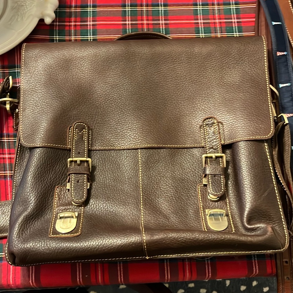 Leather briefcase / satchel with shoulder strap laptop bag
